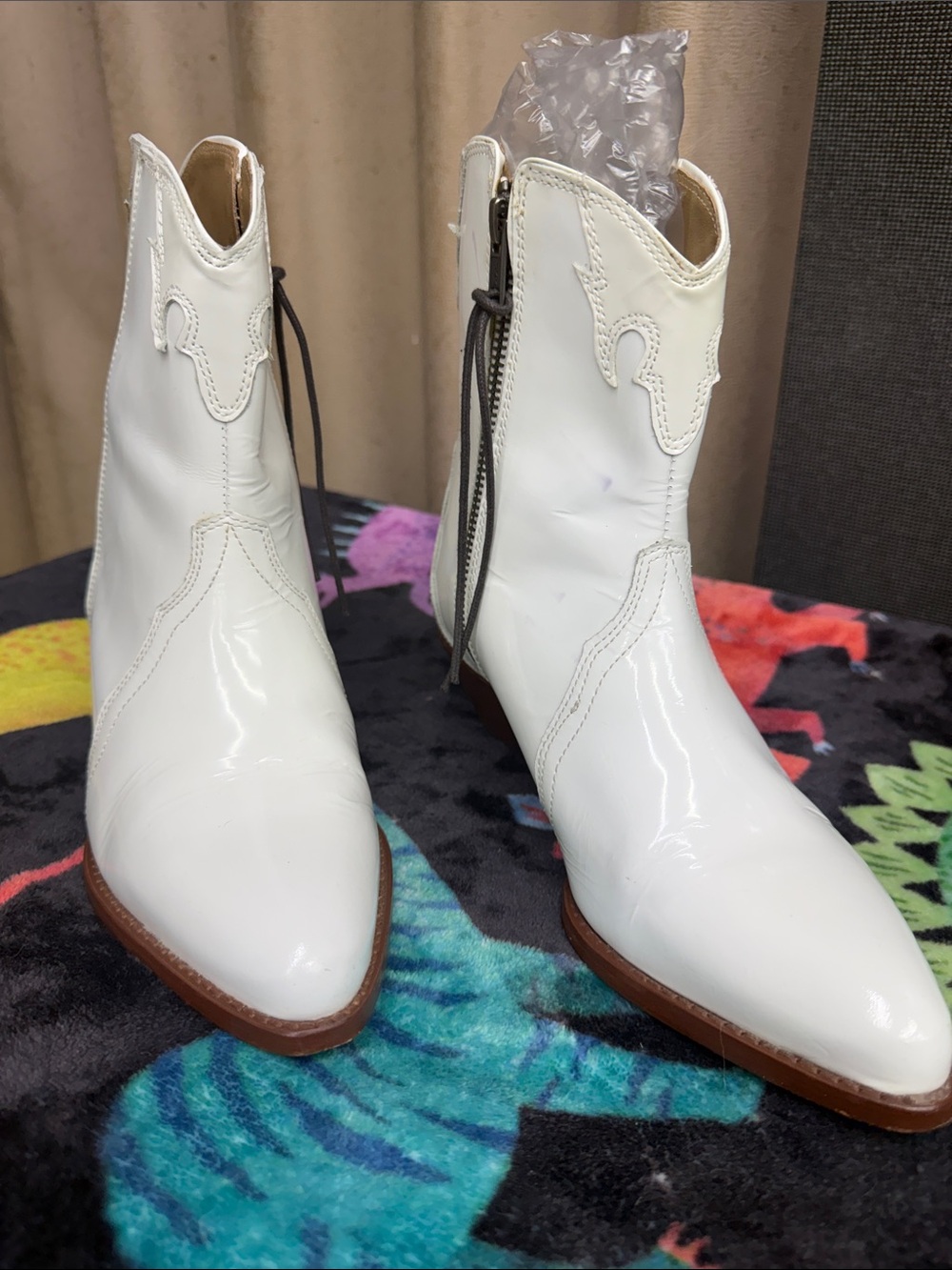Free People White Patent Western Ankle Boots with Brown Sole